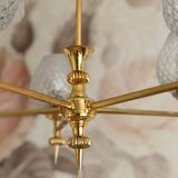 Lustre 5 feux vintage en verre et laiton