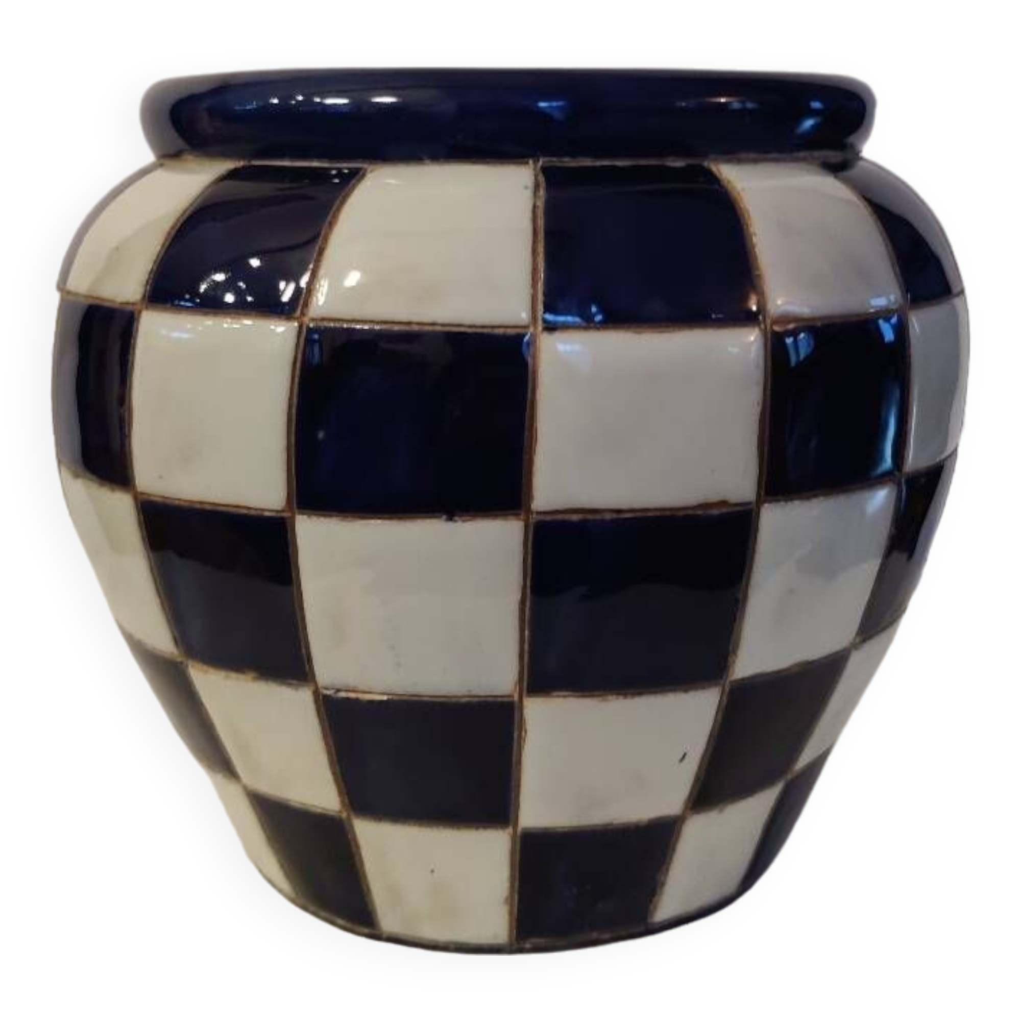 Cache pot damier bleu
