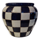 Blue checkerboard plant pot