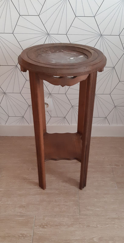 Sellette vintage années 50 en noyer clair et marbre.