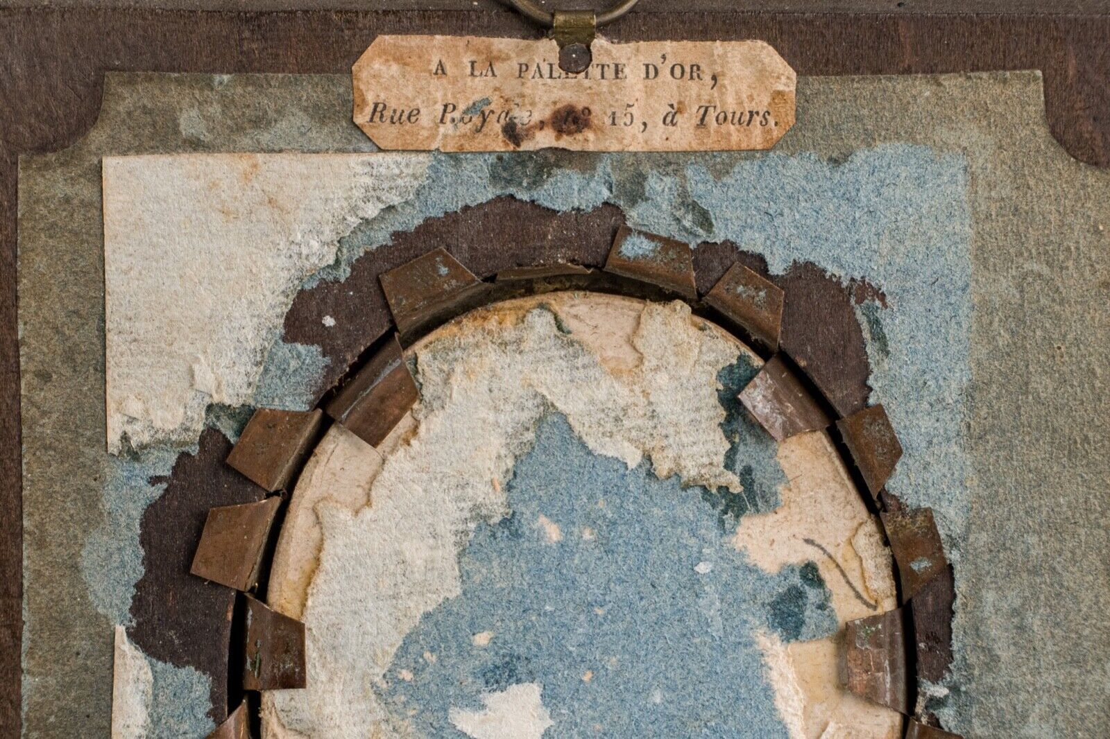 Miniature portrait of a woman in costume epoch louis xv frame wood