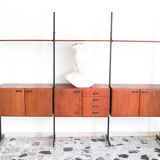 Bookcase in slab wood and black metal, Italy 50s