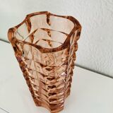 Large vintage vase textured pastel pink glass – Made in France