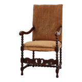 18th-Century Belgian Baroque Armchair in Wood and Leather, Louis XIV Period