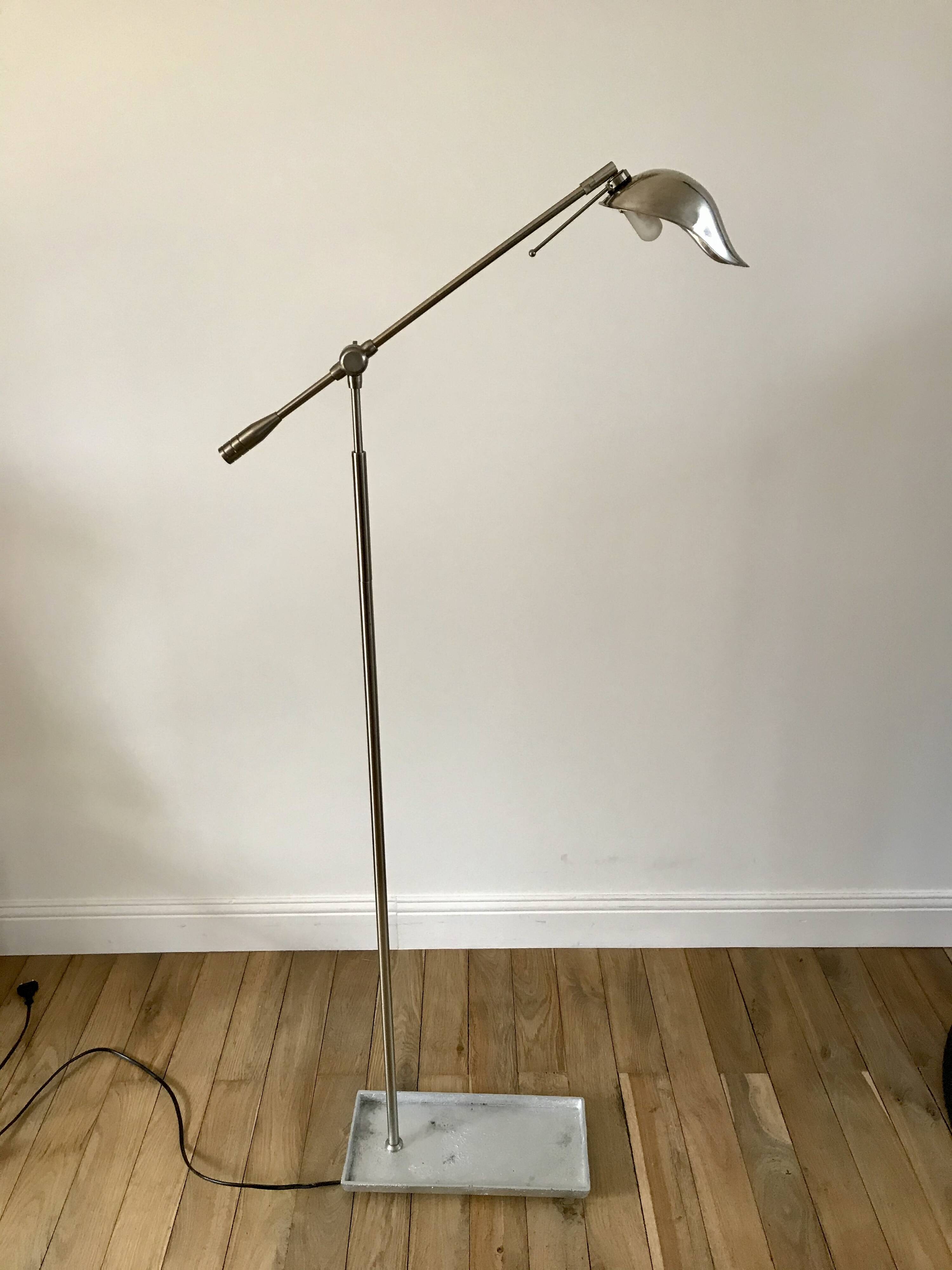 Pivoting brushed aluminum floor lamp from the 70s