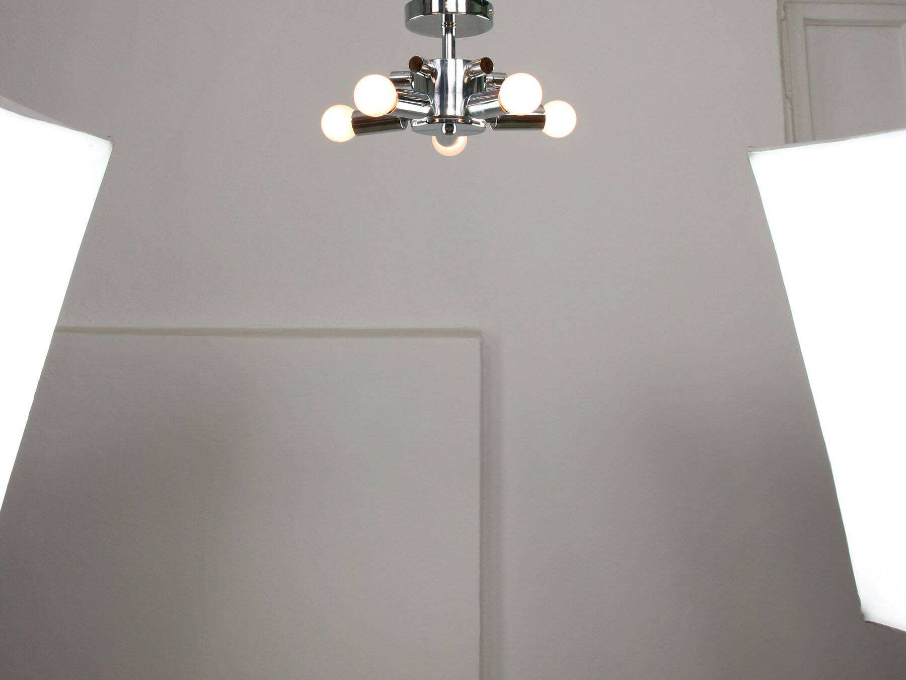 Lampe de plafond vintage en chrome et opaline italienne, années 80