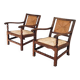 Arts & Crafts Handcrafted Low Lounge Armchairs, Belgium, 1920s, Set of 2
