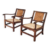 Arts & Crafts Handcrafted Low Lounge Armchairs, Belgium, 1920s, Set of 2