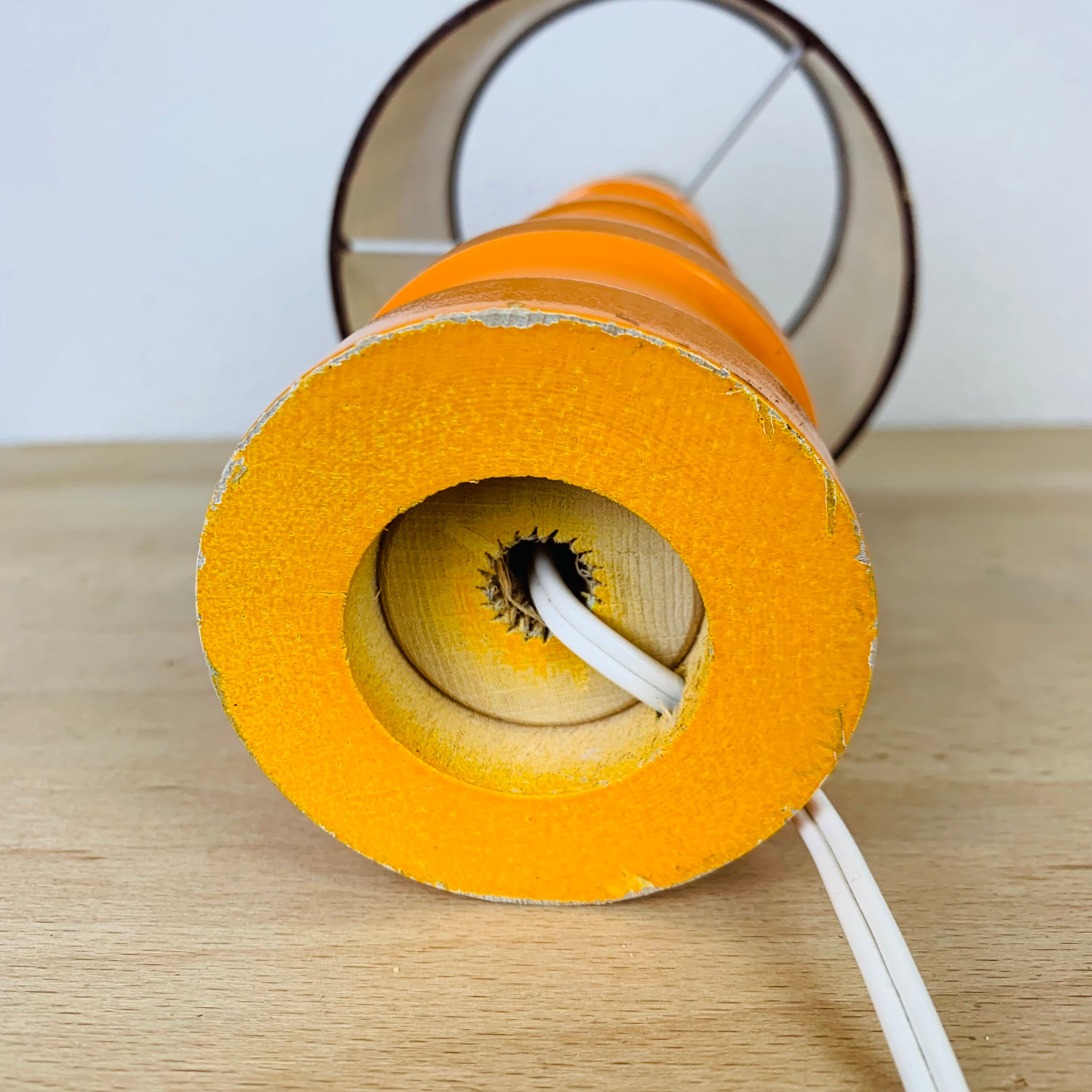 Orange lamp 70's turned wood