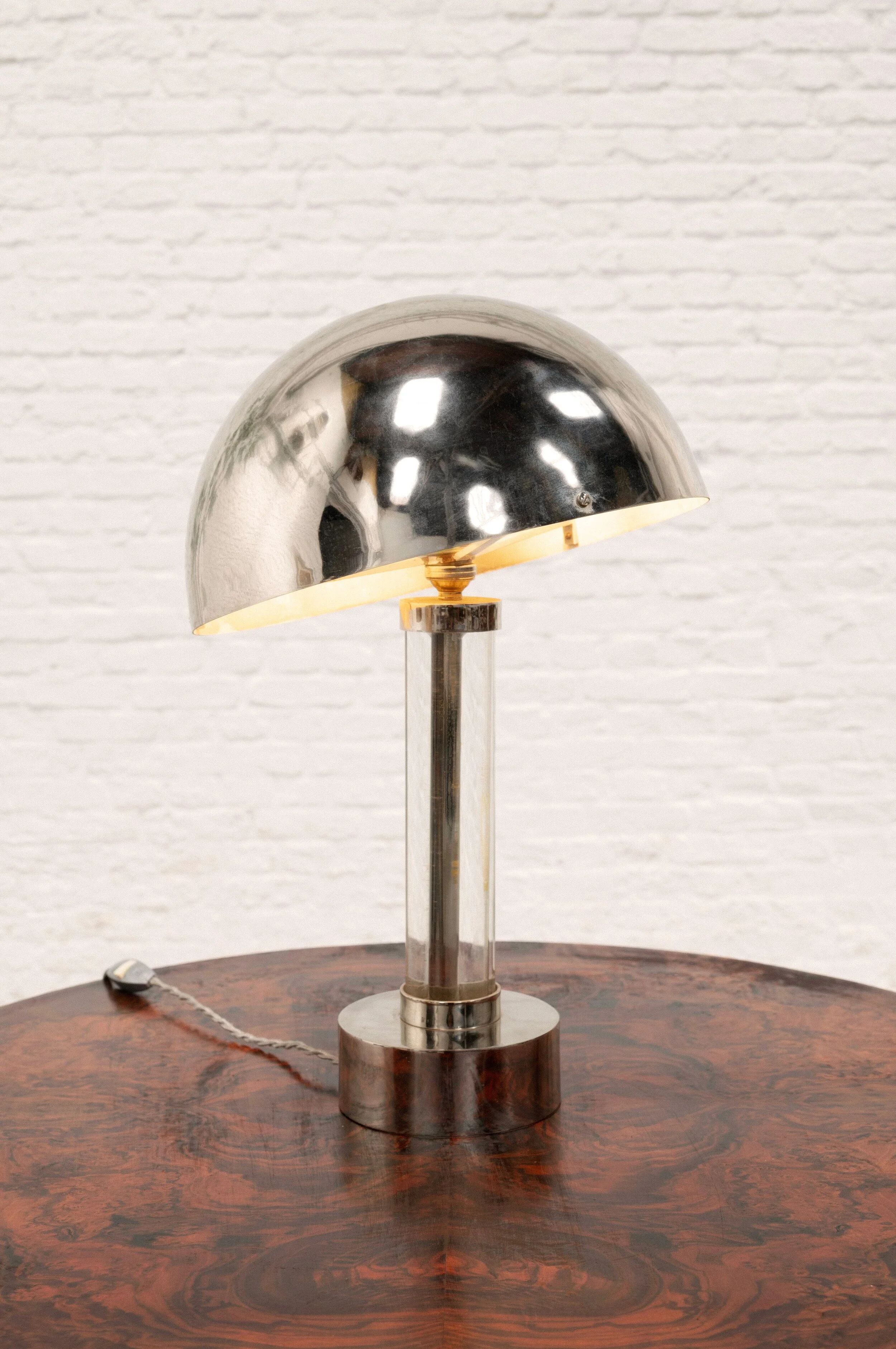 French modernist nickel-plated table lamp attributed to Jacques Adnet, 1940s