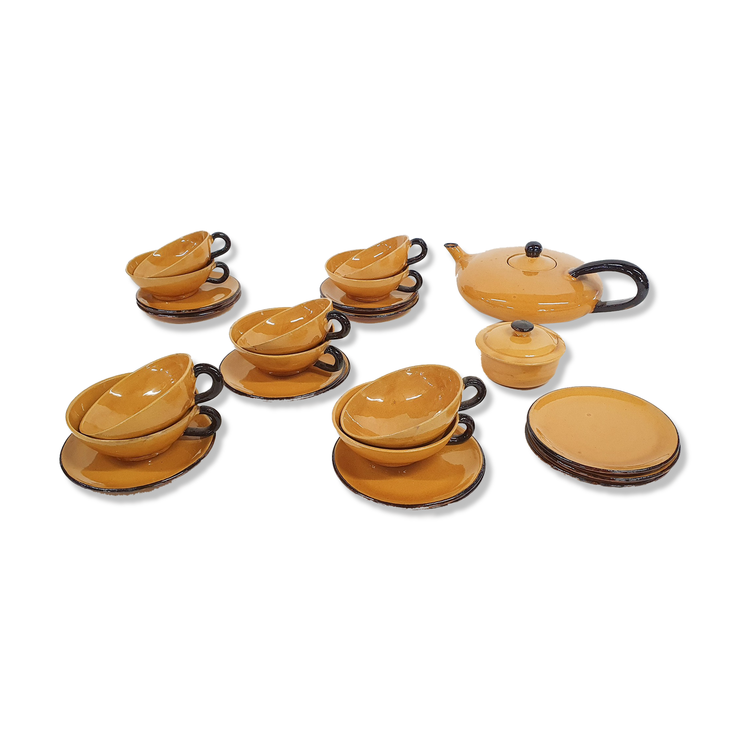Vaisselle en porcelaine ocre de Roger Mourre pour Dieulefit, France années 1950