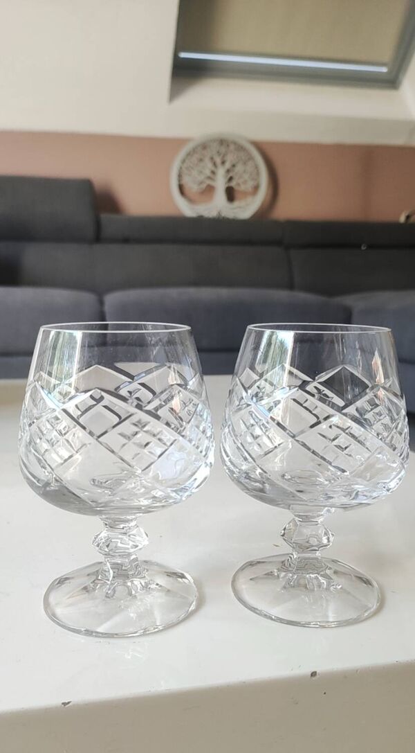 Lot 6 verres cognac/brandy. en cristal bohème taillé. boho.chic