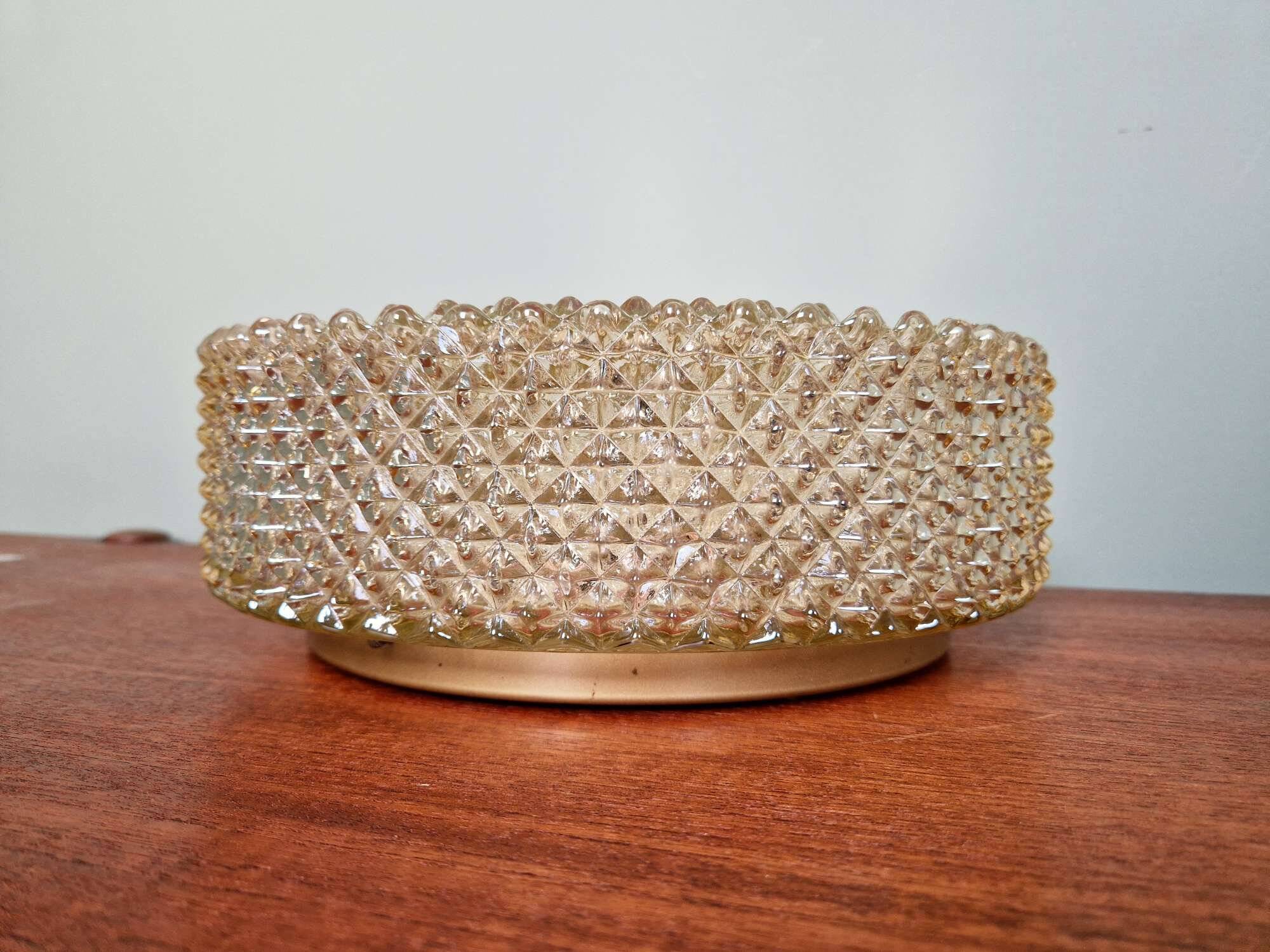 Plafonnier ou applique murale en cristal ambré et métal doré, 1970