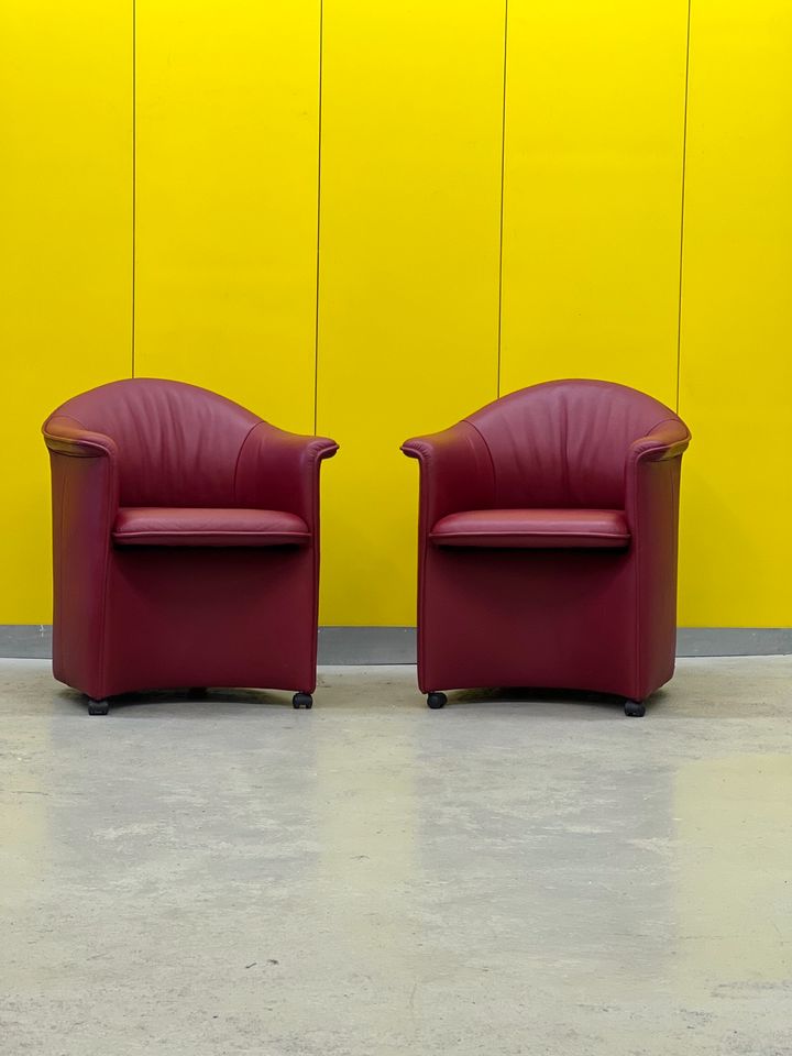 Red leather armchair on wheels, maison de sede. ( price for one )