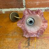 Antique Swan Neck Wall Lamp Gold Metal + Vintage Pink Glass Tulip