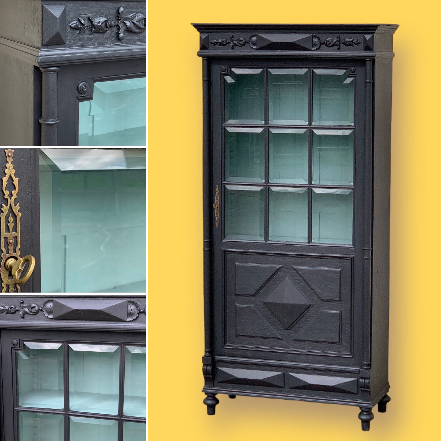 Armoire parisienne vitrée noire et vert grisé 150cm