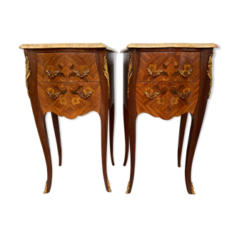 Pair of rosewood and marble bedsides