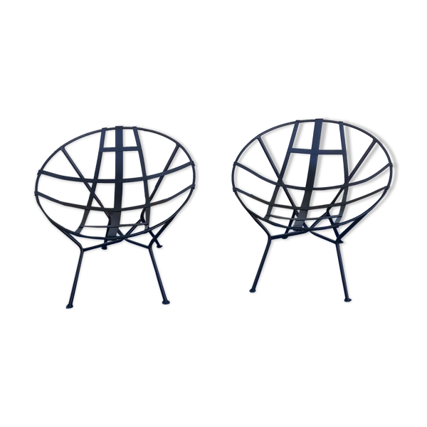 Paire de fauteuils vintage corbeille