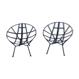 Paire de fauteuils vintage corbeille