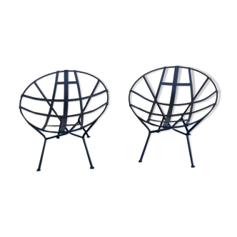 Pair of vintage basket armchairs