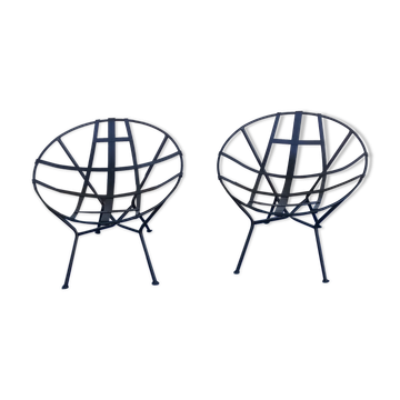 Pair of vintage basket armchairs