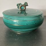 Green cermal pot decorated with bird