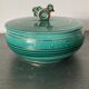 Pot en ceramique vert à décor d'oiseau