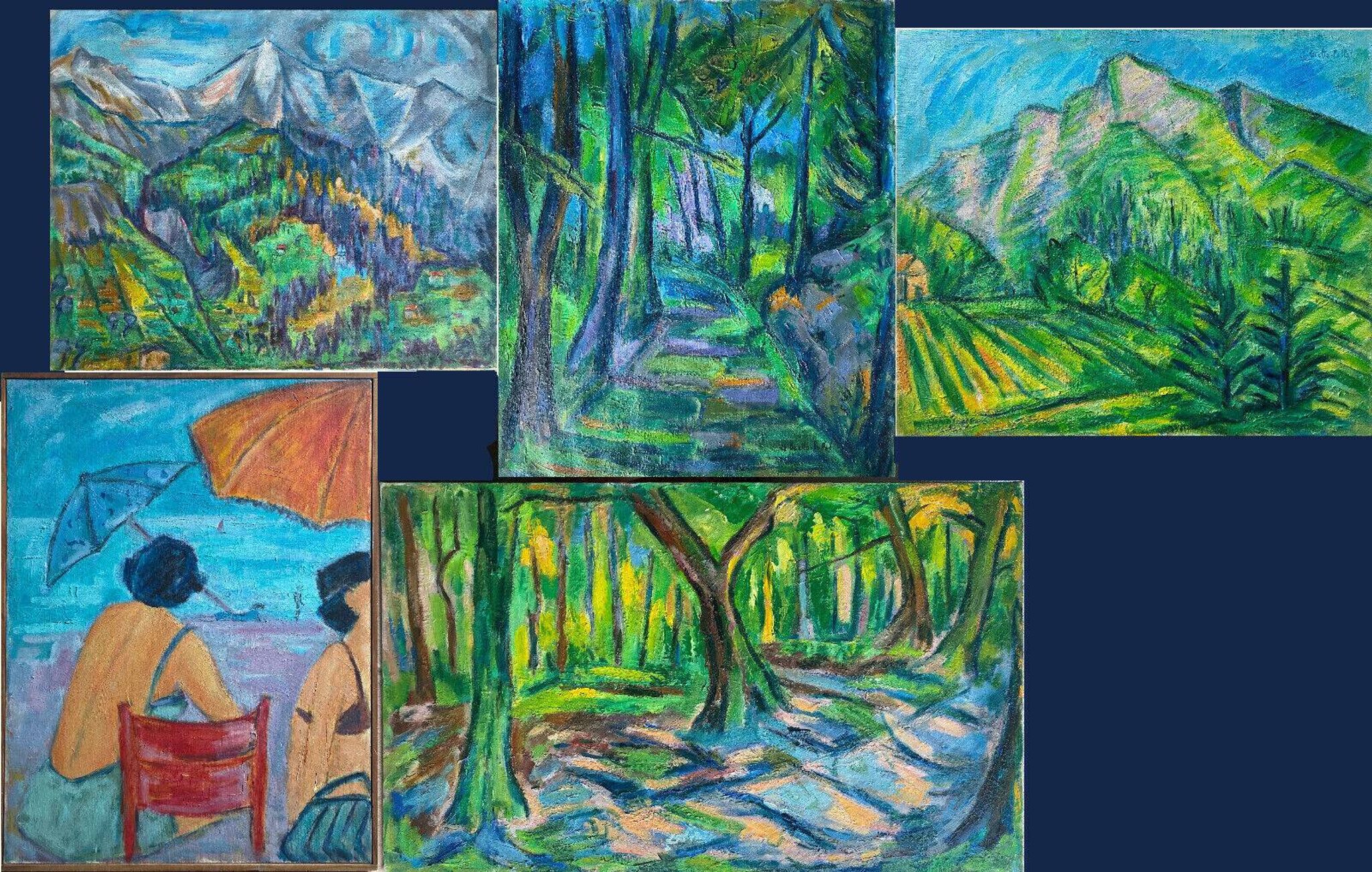 Large painting hst "baigneuses" marcelle guetta-fattal (1922-2009) fauvism