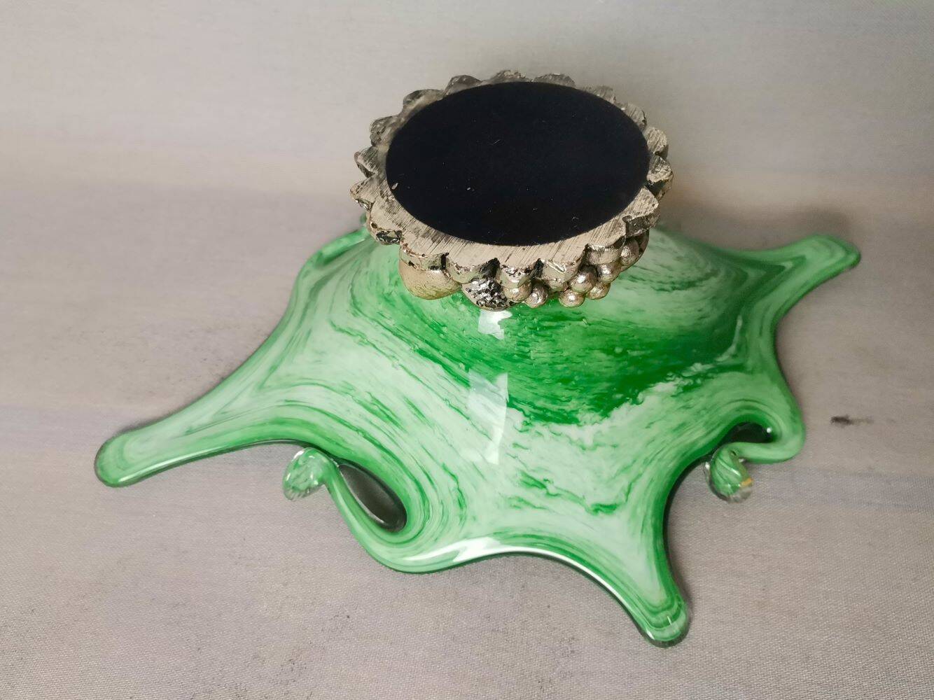 Italian Green Murano Glass and Sterling 925 Silver Vase