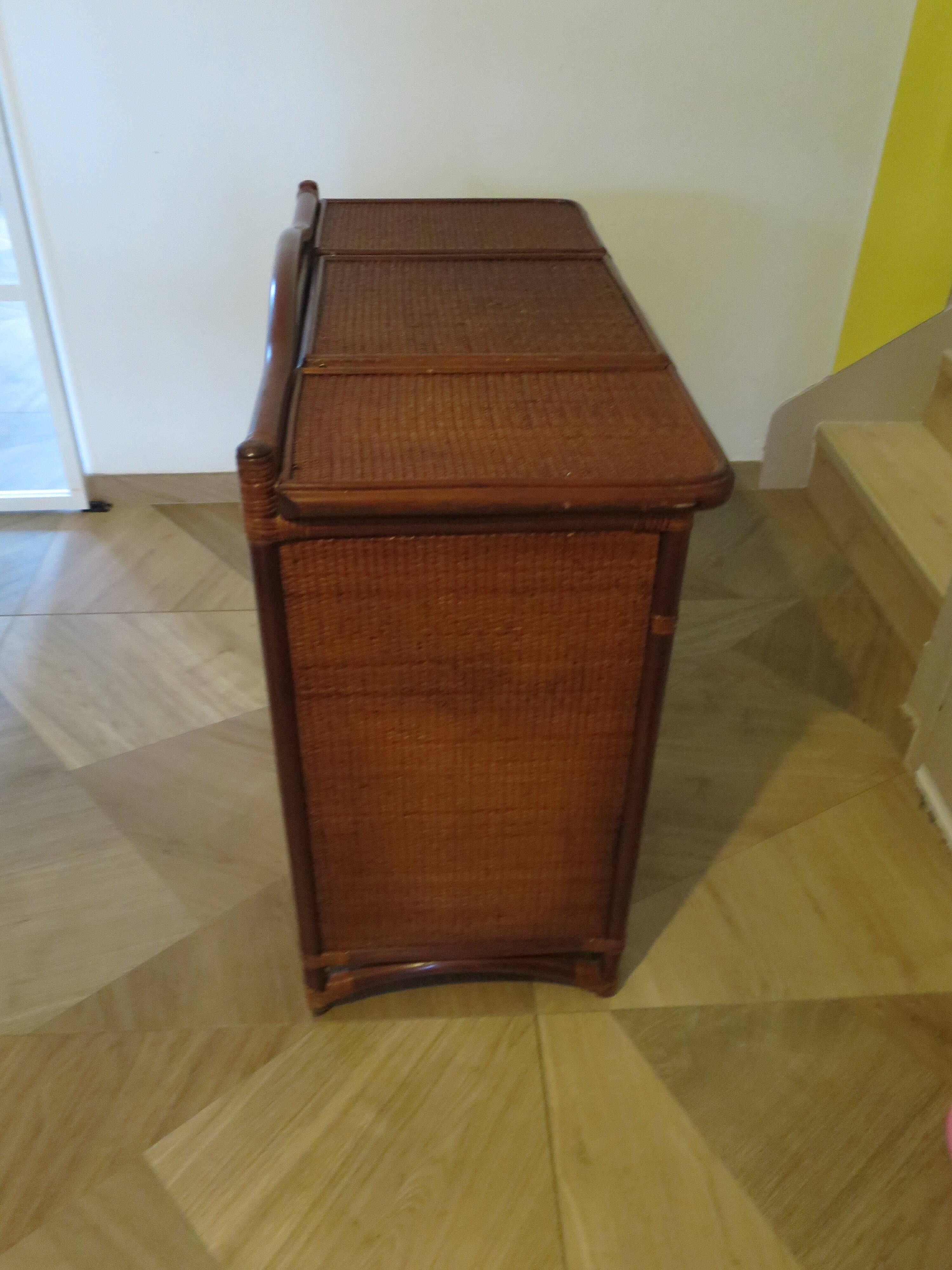 Vintage dressing table/chest - woven rattan - 5 drawers - mirror - 1960s/70s