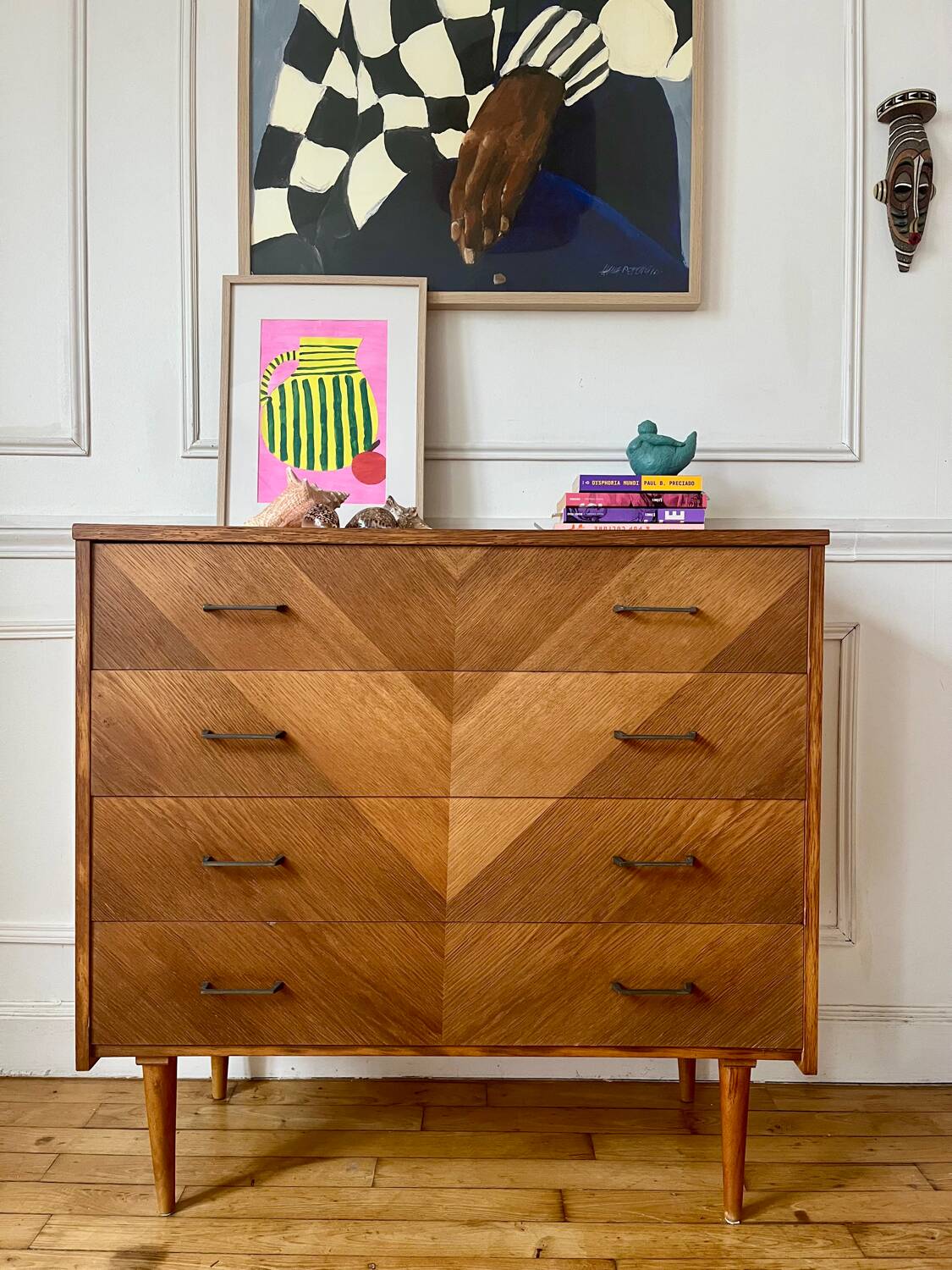 Commode en bois vintage années 50