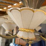 Art Deco Chandelier with Six Lights in Bronze and Frosted Glass, France, 1930s