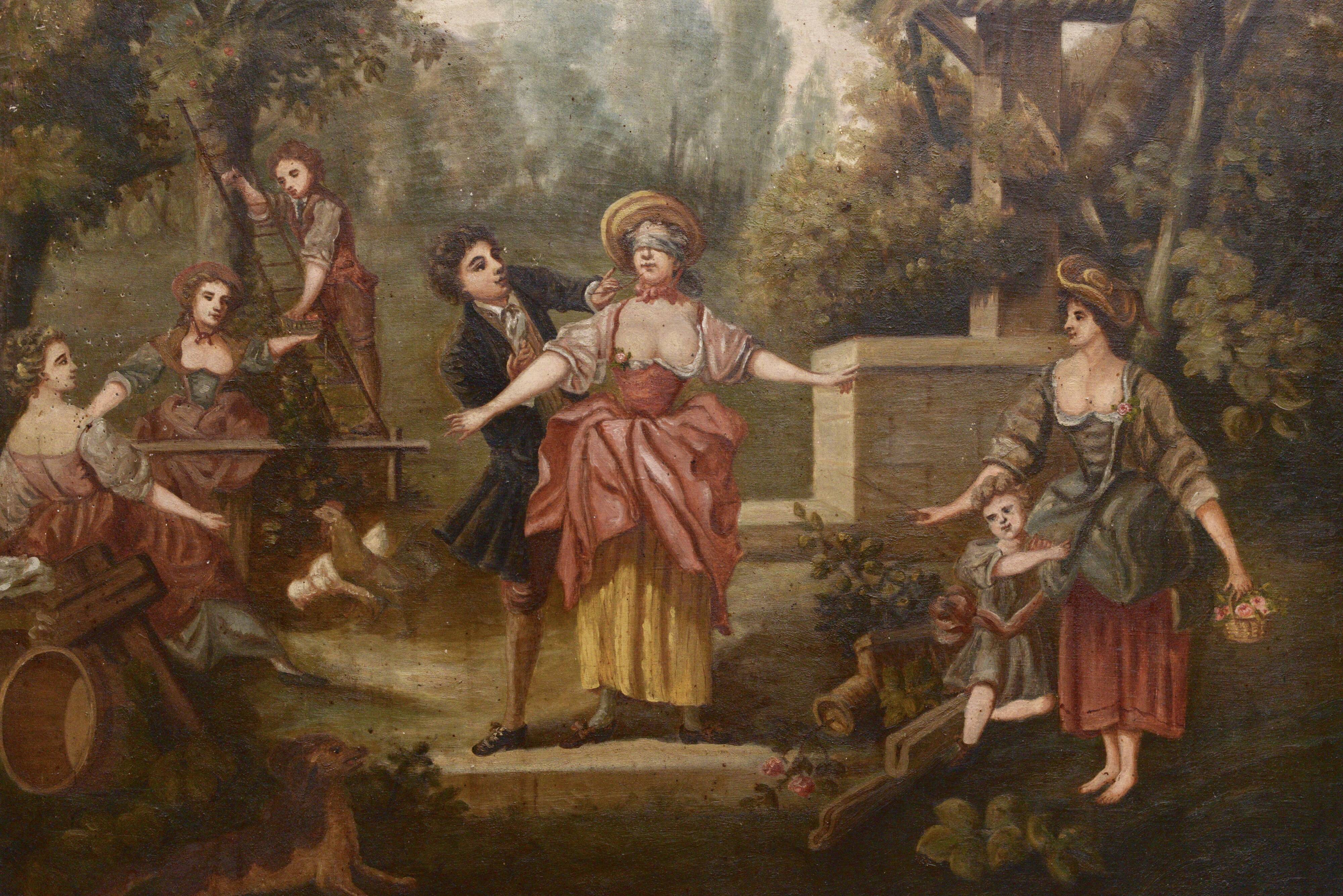 Trumeau xixth scene of colin-maillard in the countryside