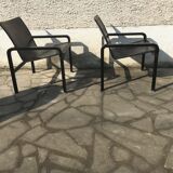 Pair of leather and metal chairs 70s