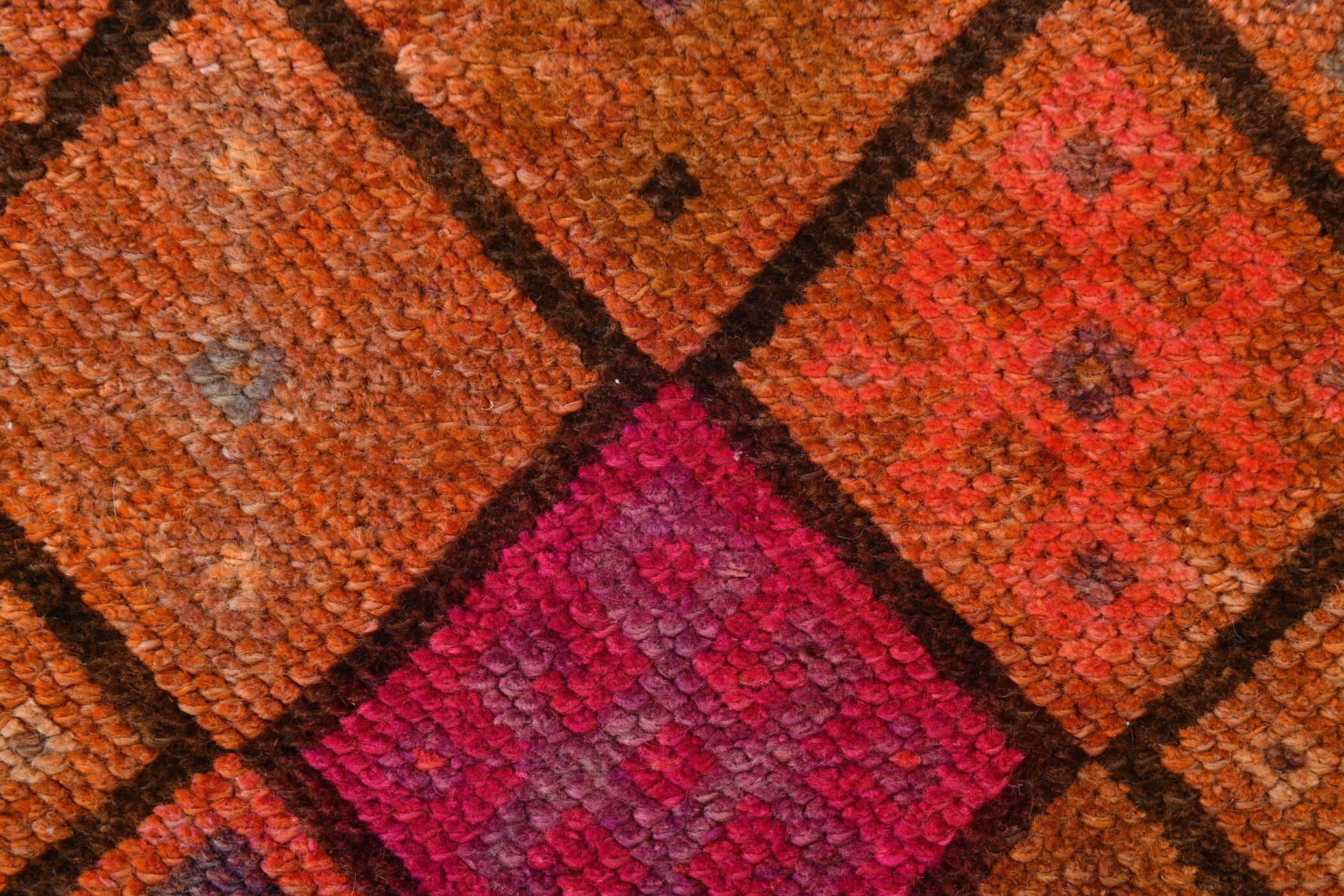 Long Tapis Couloir Vintage Orange et Fuchsia à Motifs Géométriques,91x278Cm