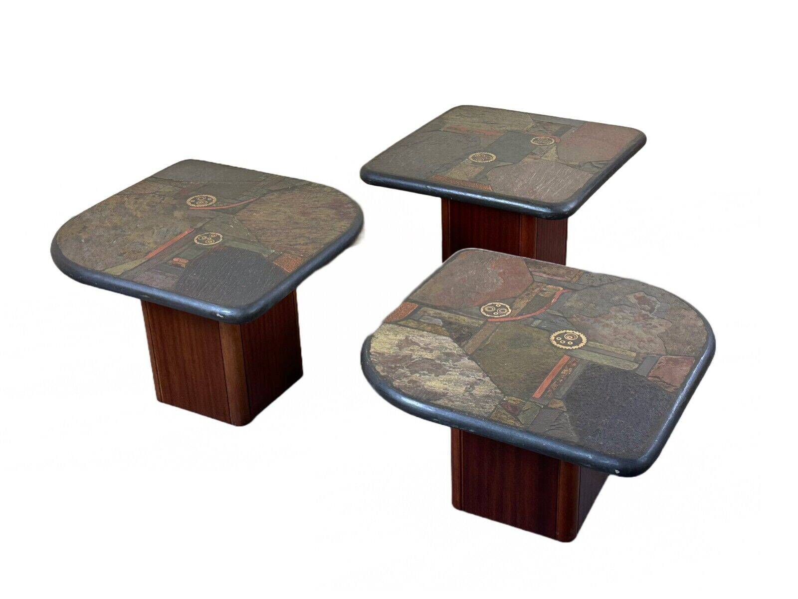 90s set of 3 brutal coffee tables with mosaic by Paul Kingma for Kneip