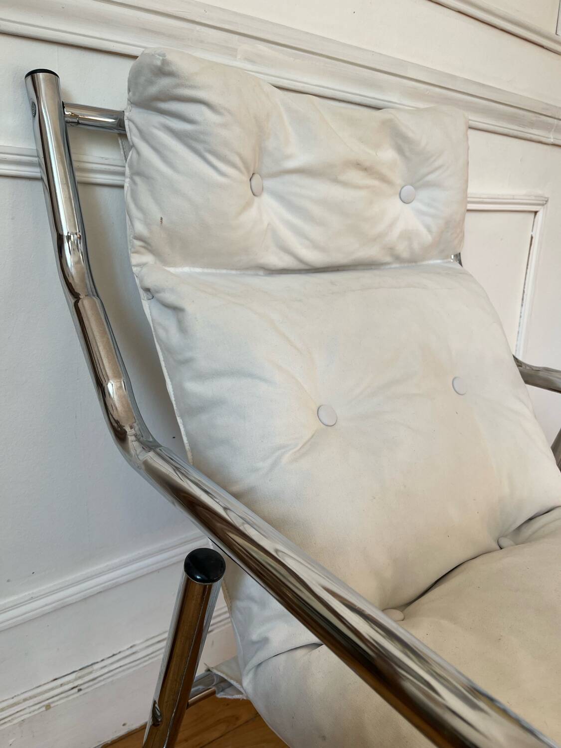 Fauteuil tubulaire en métal chromé, années 70