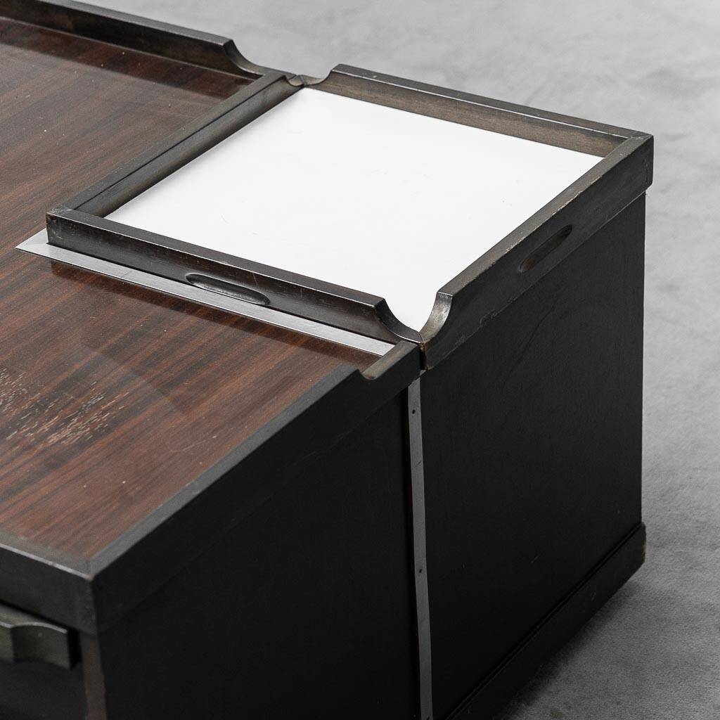 Tavolino da caffè multifunzione con ruote legno metallo anni ’70 vintage