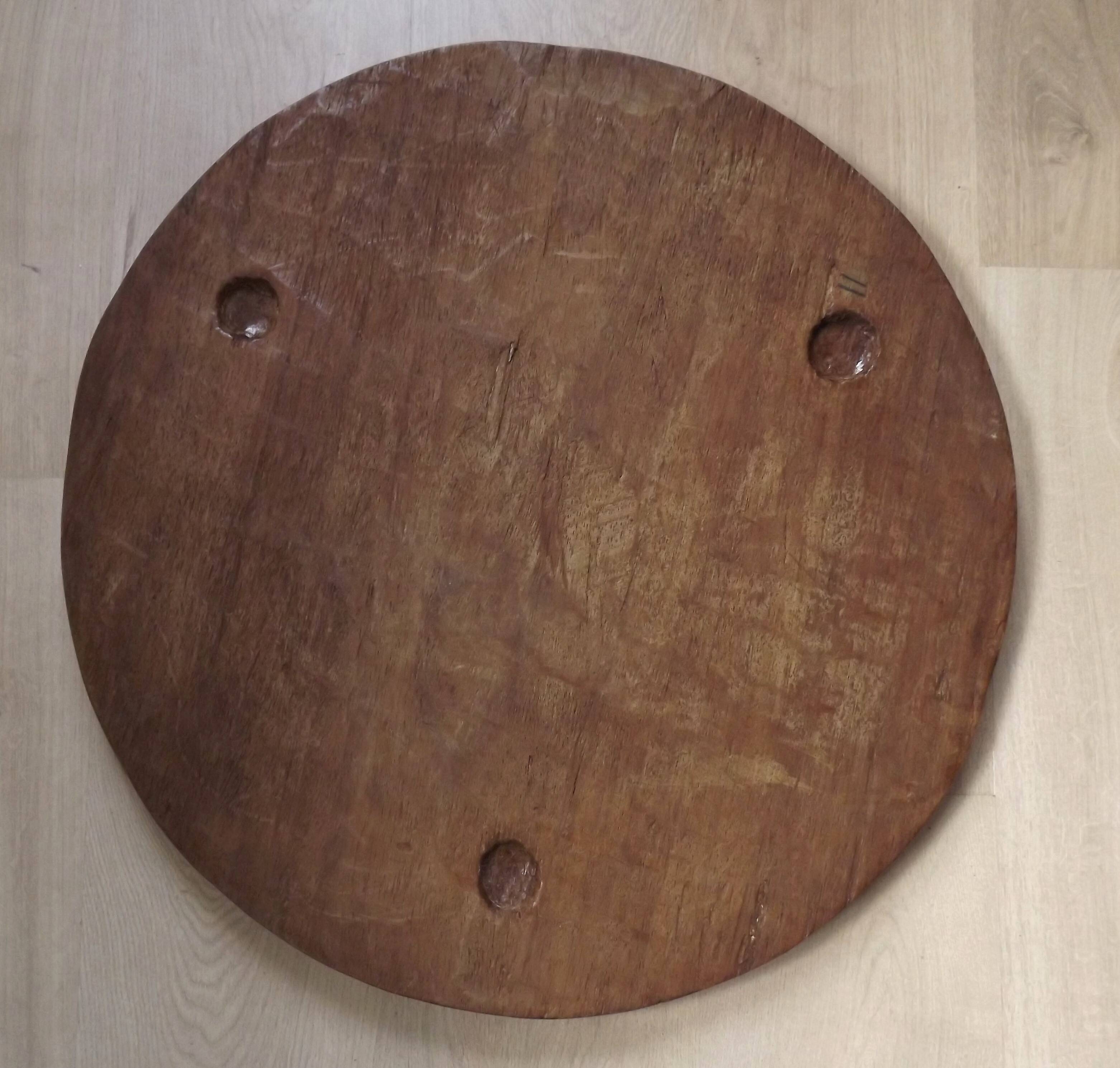 Carved African Hardwood Occasional Table with Geometric Top and Interlocking Legs