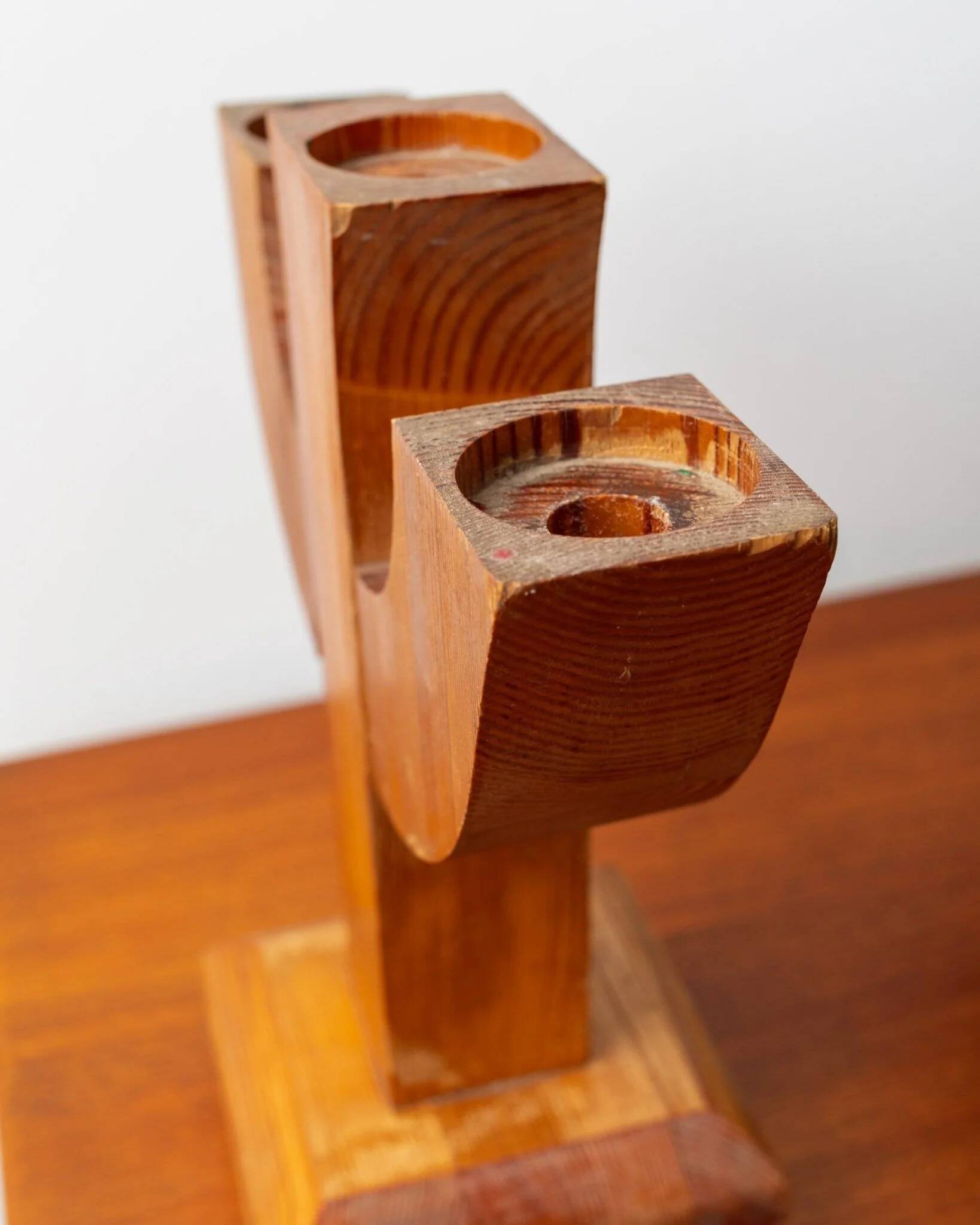 Bois Wood Candle Holder, Solid Wood, Made in Italy, Mid-Century 1950s Three-Arm Silhouette