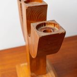 Bois Wood Candle Holder, Solid Wood, Made in Italy, Mid-Century 1950s Three-Arm Silhouette
