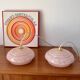 pair of candy pink Clichy glass pendant lights from the 1950s