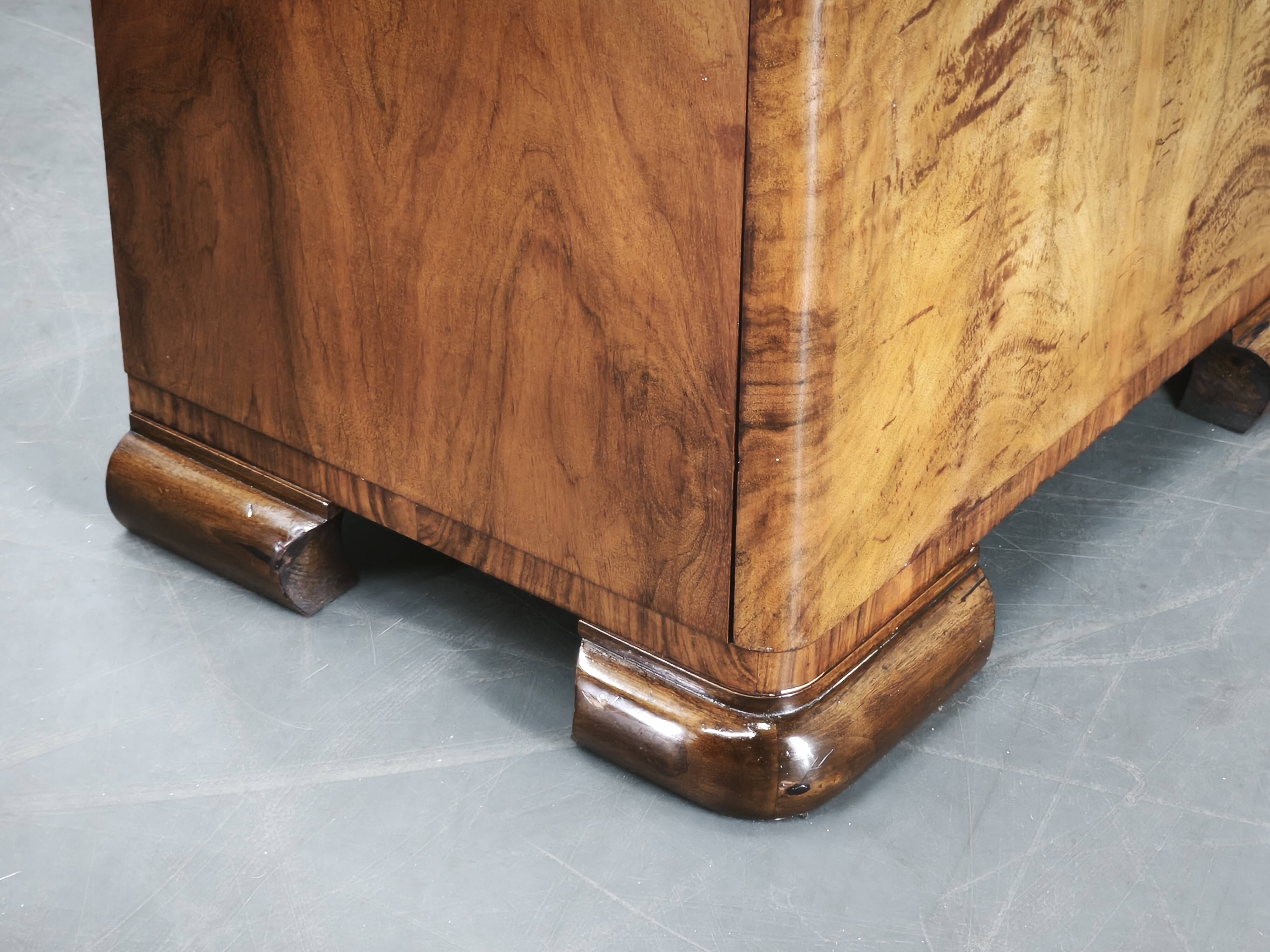 Pair of Art Deco Walnut Nightstands, Czechoslovakia, 1930s