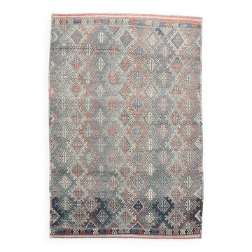 Tapis Kilim géométrique bleu clair
