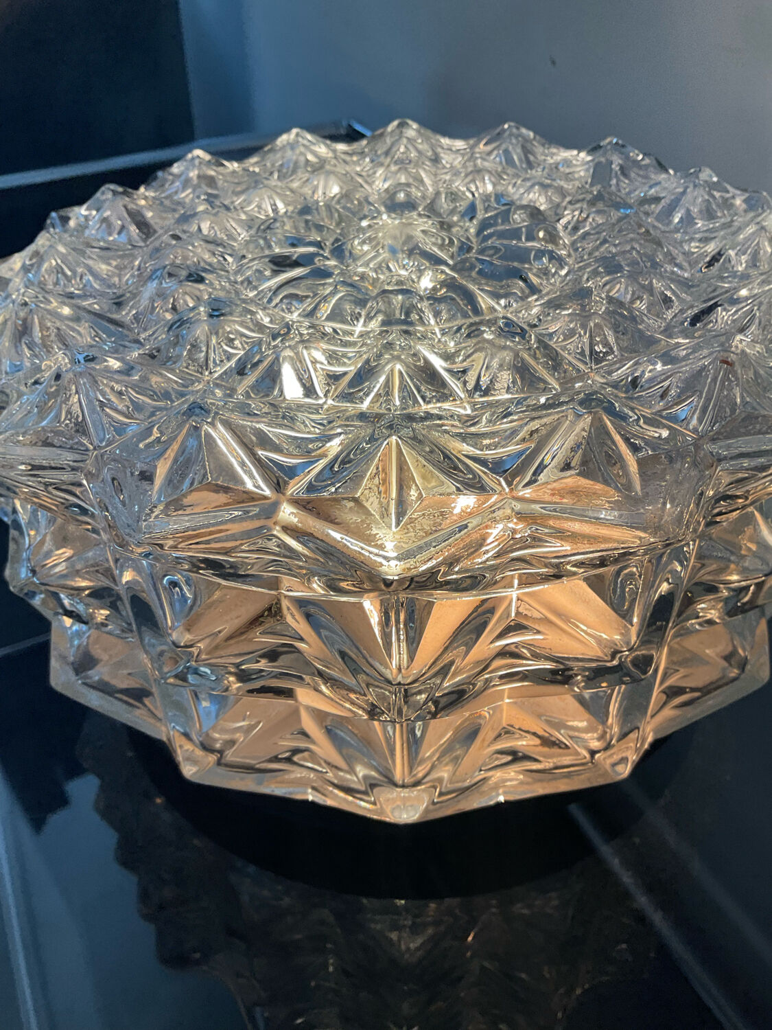 Vintage cast glass ceiling lamp 70s