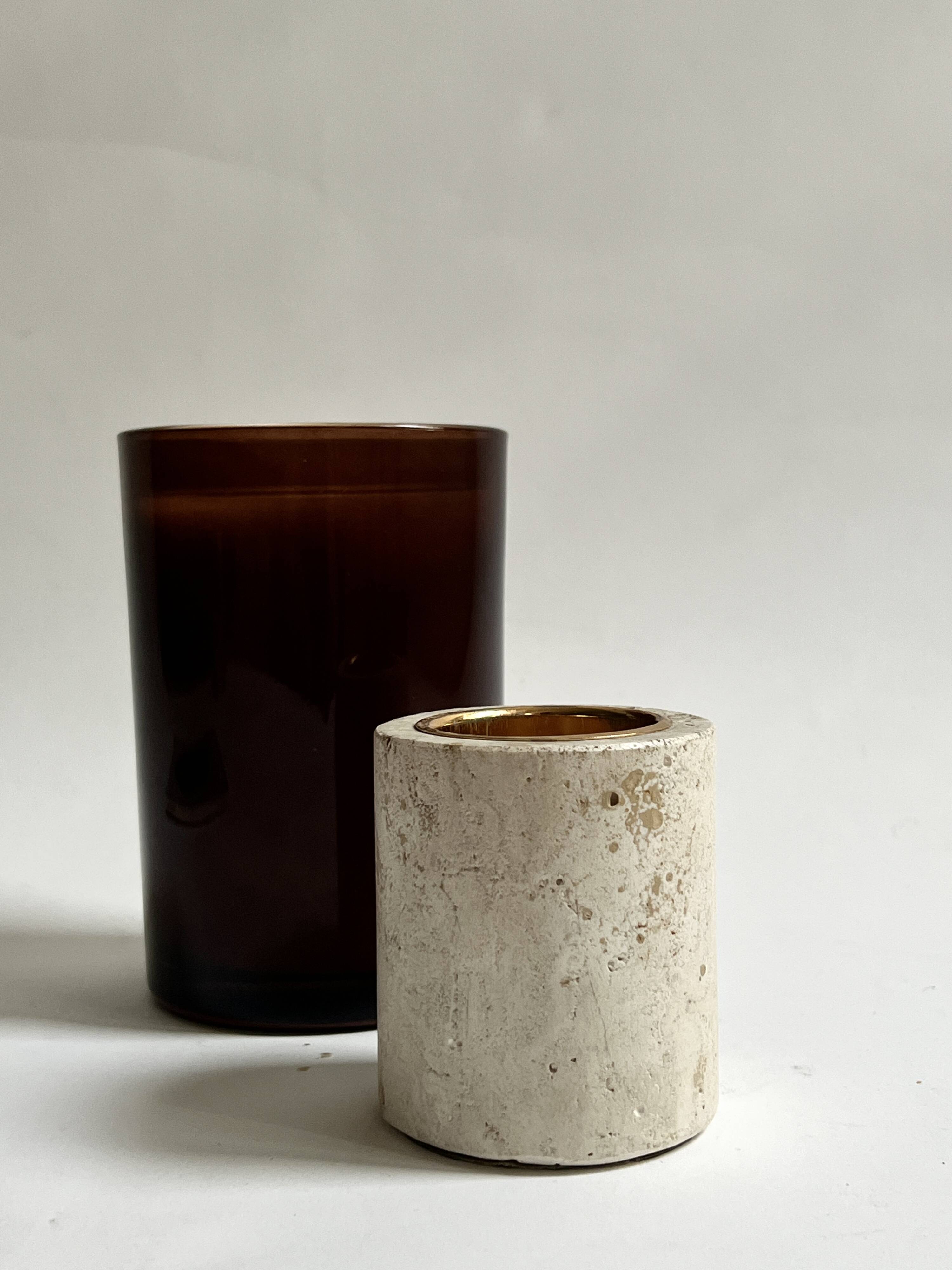 Cylindrical travertine candlestick by Fratelli Mannelli, Italian design 1970
