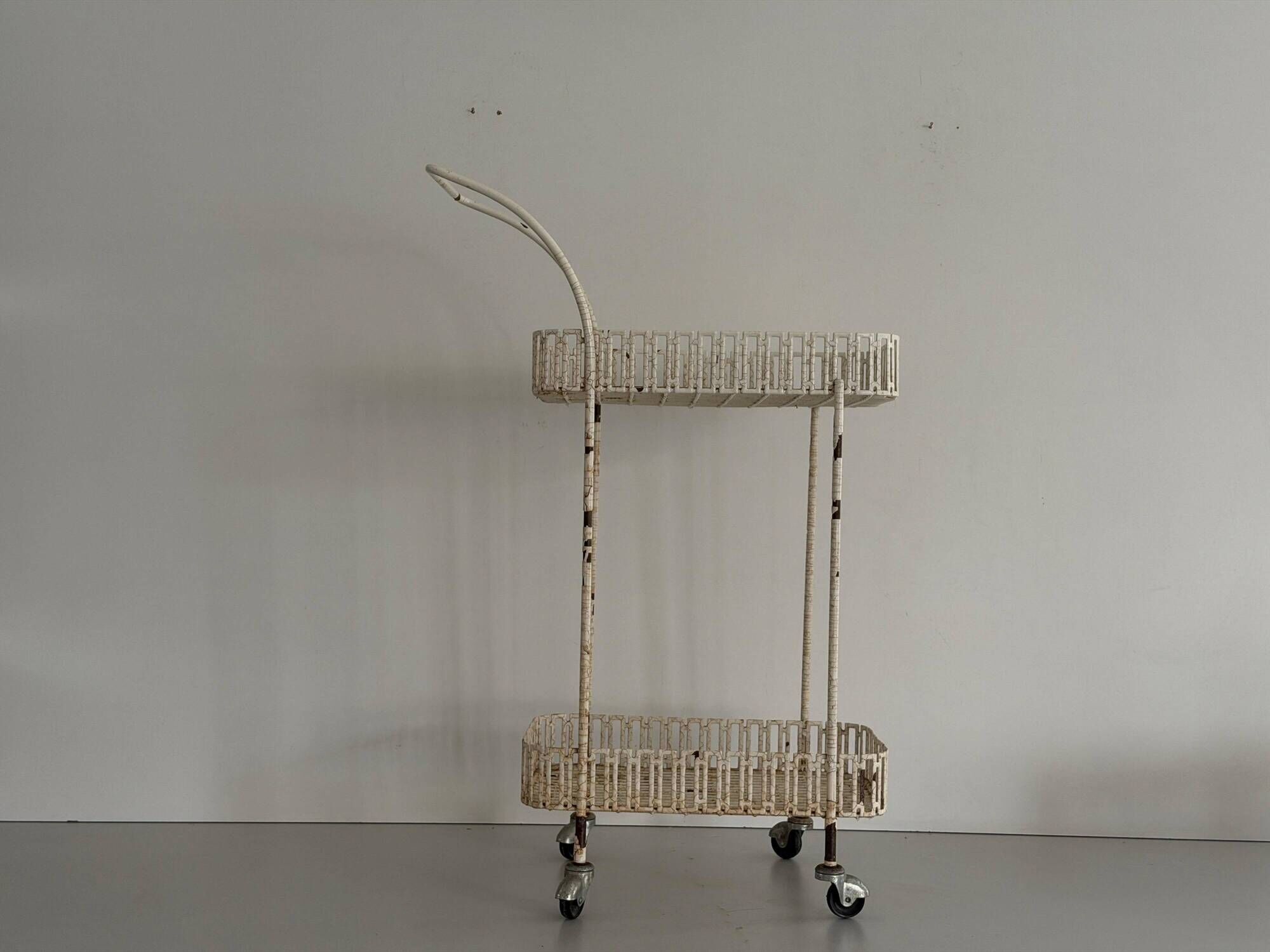 Bar cart or service table in white metal, 1960, France