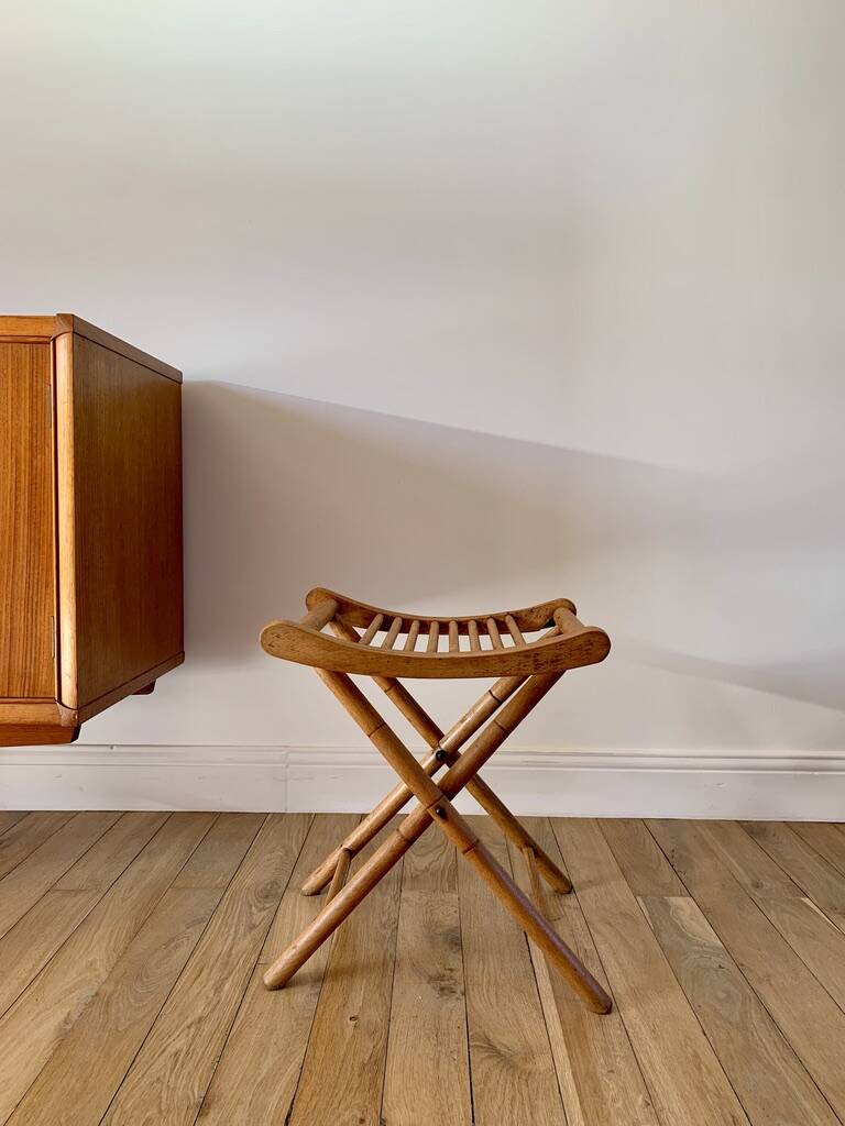 folding wooden stool bamboo style early 20th century