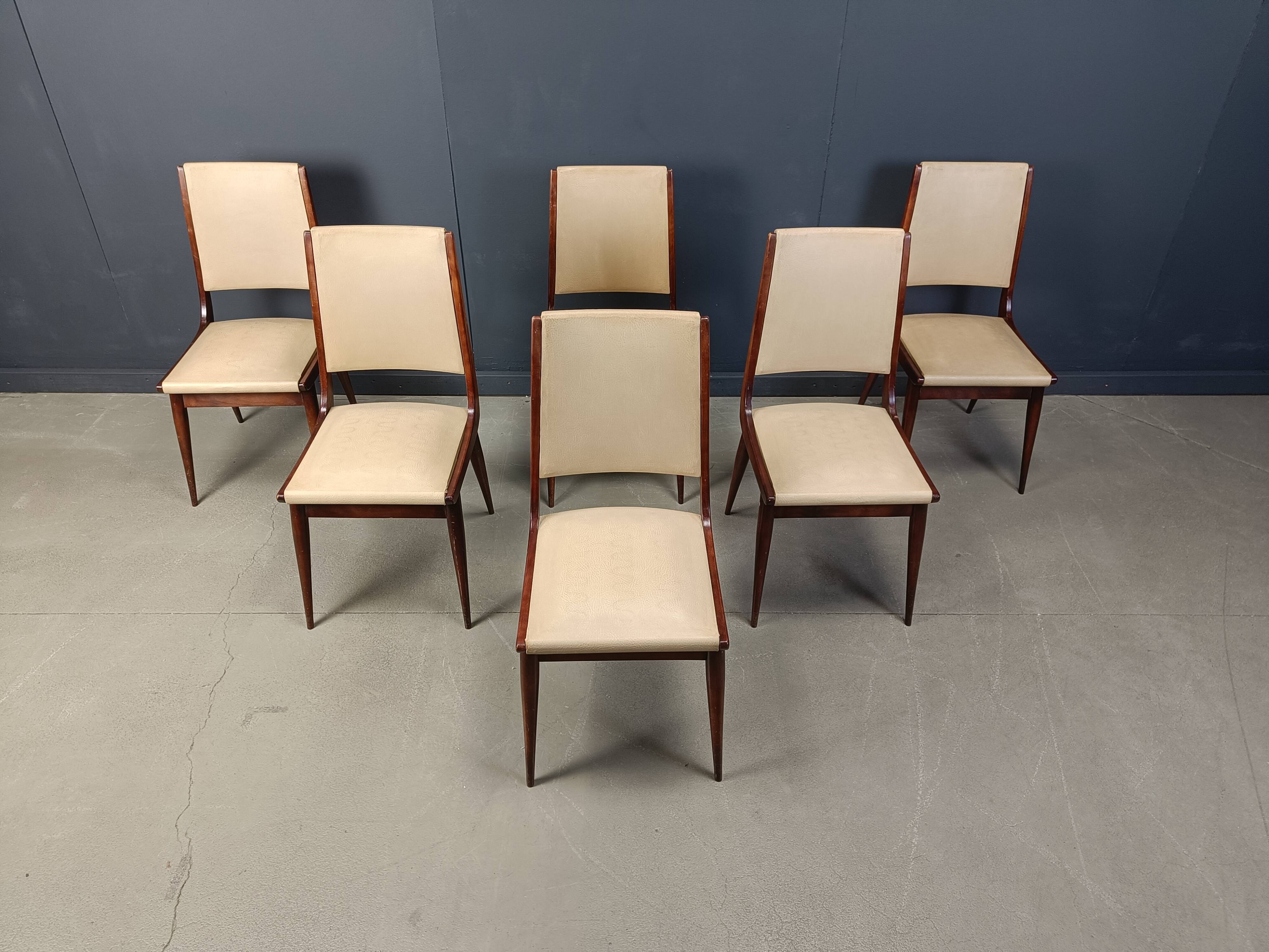 Set of 6 mid century italian dining chairs, 1950s - set of 6