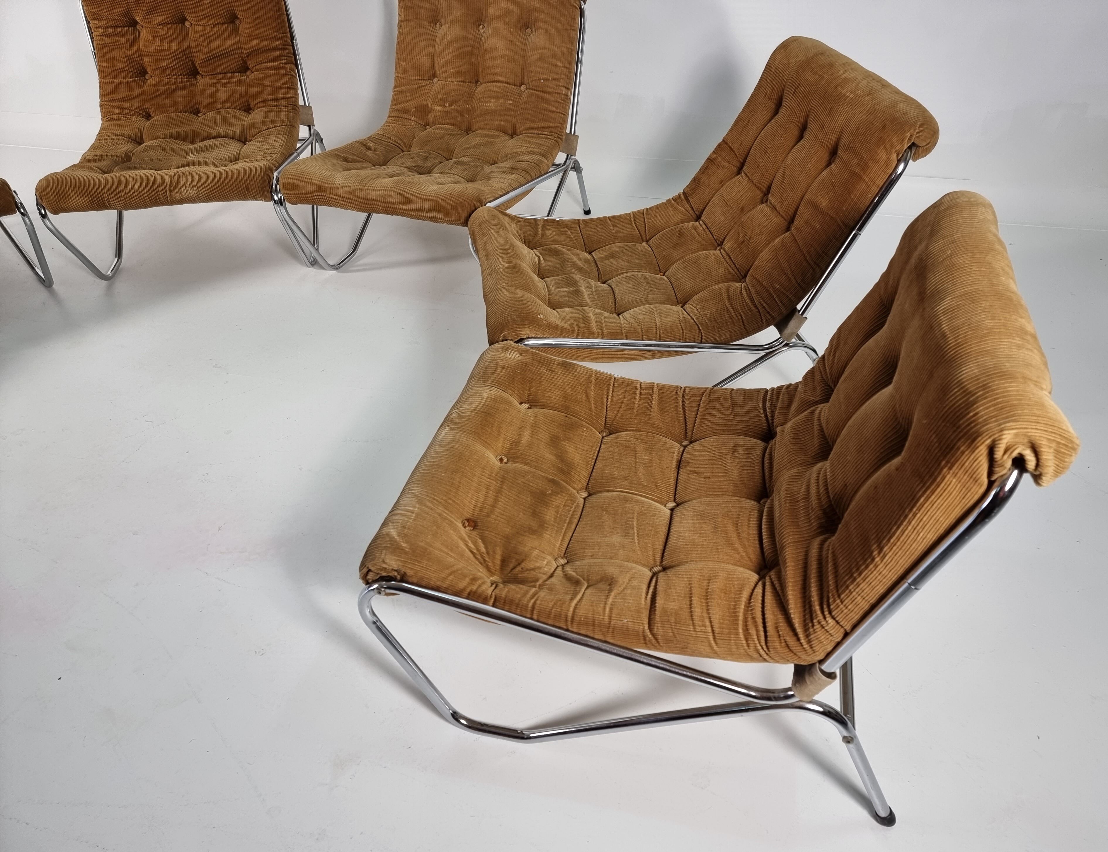 Fauteuils chromés vintage, années 1970, ensemble de 6